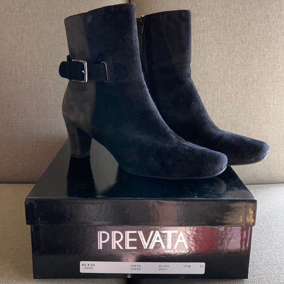 Prevata Shoes - Prevata Suede Black/Gray Zipper Heeled Booties 7.5. EUC